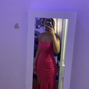 Hot pink sequin dress with slit
